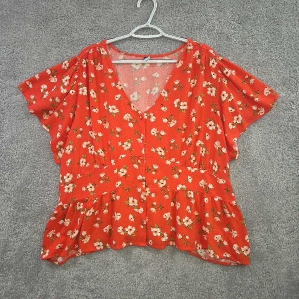Old Navy Smocked V-Neck Babydoll Peplum Top Rayon Floral Women's‎ 4X Romantic